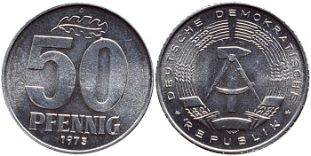 ГДР 50 ПФЕННИГОВ 1973 А KM 12.2 алюминий UNC 177-242