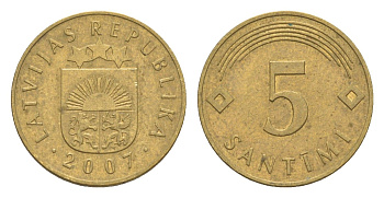 Латвия 5 сантимов 2007 KM 16 никель латунь 3999-1128