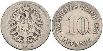 Германия 10 пфеннигов 1875 D, старогербовка KM 4,  J. 4 медно-никель    4153-516