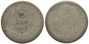 БЕЛЬГИЯ 1/2 ФРАНКА 1840 BELGES KM 6 серебро 3896-931