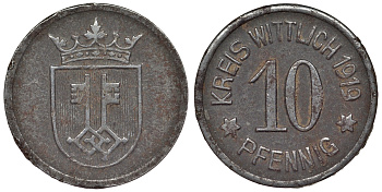 Германия, Виттлих 10 пфеннигов 1919 Рейнлянд-Пфальц, нотгельд железо 4119-1117
