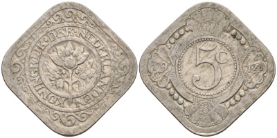 Нидерланды 5 центов 1914 Вильгельмина (1890-1948) KM 153 медно-никель 4586-717