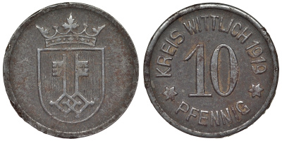 Германия, Виттлих 10 пфеннигов 1919 Рейнлянд-Пфальц, нотгельд железо 4119-1117