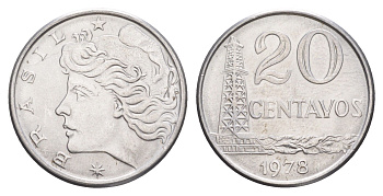 Бразилия 20 сентаво 1978 KM 579.1a нержавеющая сталь UNC 4642-1114