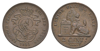 Бельгия 2 сантима 1835 KM 4 медь 1522-1311