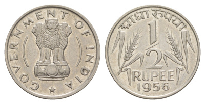 Индия 1/2 рупии 1956 KM 6 никель 4150-1035