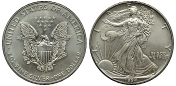 США 1 доллар 1994 шагающая свобода KM 273 серебро UNC 1084-6-34