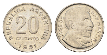 Аргентина 20 сентаво 1951 KM 48 медно-никель 4664-616