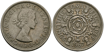 Великобритания 2 шиллинга (флорин) 1967 Елизавета II (1952-2022) KM 906, Spink 4146 медно-никель 4120-342