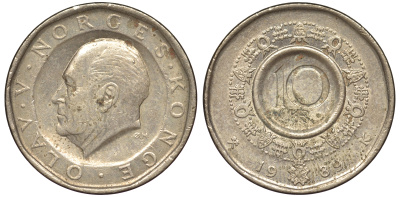 Норвегия 10 крон 1989 Улаф V (1957-1991) KM 427 медь цинк никель 25-2326