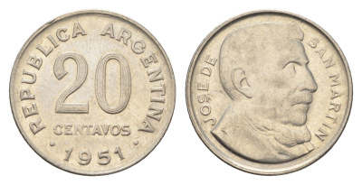 Аргентина 20 сентаво 1951 KM 48 медно-никель 4664-616