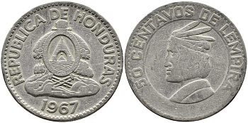 Гондурас 50 сентаво 1967 бюст касика Лемпира KM 80 медно-никель 4390-136