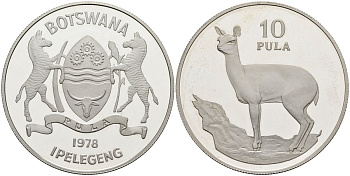 Ботсвана 10 пула 1978 серия защита окружающей среды, антилопа-прыгун, тираж 4088 экз. KM 12 серебро PROOF 04-320-25