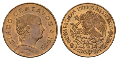 Мексика 5 сентаво 1973 Жозефа Ортис де Домингес KM 427 латунь UNC 4580-357