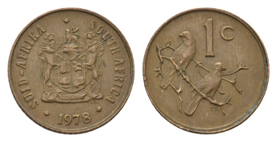 ЮАР 1 цент 1978 герб, капские воробьи KM 82 бронза 4690-1226