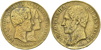 Бельгия КОПИЯ 100 франков 1853 желтый металл 01-236-31