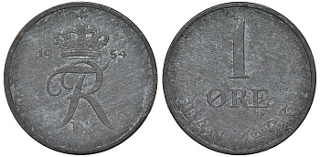 Дания 1 эре 1954 Фредерик IX KM 839.1 цинк 4164-143