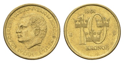 Швеция 10 крон 1991 Карл XVI Густав (1973- ) KM 877 нордик 183-353