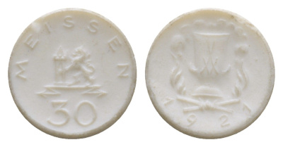 Майсен 30 пфеннигов 1921 Men05 16521.5, Men18 20725.5, Scheuch 168n фарфор 1094-7-13