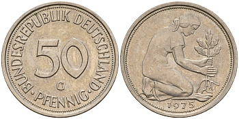 ФРГ 50 пфеннигов 1975 G J.384 KM 109.2 медно-никель    4602-727