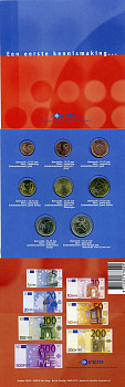 Нидерланды евронабор из 8 монет 1999-2001 официальный выпуск, в картонном буклете, с описанием биметалл UNC 1-6-4-34