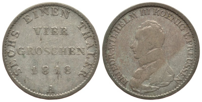 ПРУССИЯ 4 ГРОША 1818 A KM 394 серебро 1522-1014