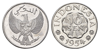 Индонезия 10 сенов 1954 KM 6 алюминий UNC 4119-644