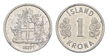 Исландия 1 крона 1977 KM 23 алюминий aUNC 4644-937