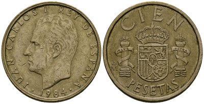 Испания 100 песет 1984 Хуан Карлос I (1975-2014) KM 826 алюминиевая бронза 4586-214