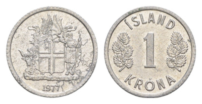 Исландия 1 крона 1977 KM 23 алюминий aUNC 4644-937