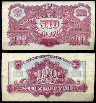 Польша 100 злотых 1944 OBOWIAZKOWYM Pick 116 бумага 8604-45-2-2