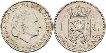 Нидерланды 1 гульден 1964 Юлиана (1948-1980) KM 184 серебро 4126-1136