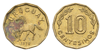 Уругвай 10 сентесимо 1976 KM 66 алюминиевая бронза 4664-366