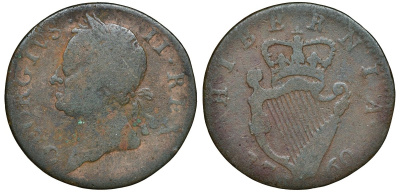 Ирландия 1 фартинг 1760 Король Георг III (1760 - 1820) KM 135, Spink 6611 медь 4174-737