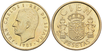 Испания 100 песет 1989 Хуан Карлос I (1975-2014) KM 826 алюминиевая бронза 4583-944