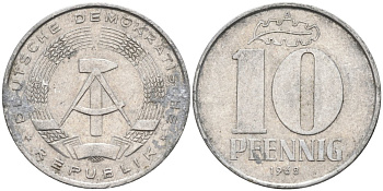 ГДР 10 пфеннигов 1968 А KM 10 алюминий 4571-653