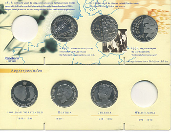 Нидерланды набор из 3 медалей 1972-1998 100 лет Рабобанку, королева Беатрикс, Вильгельмина, в оригинальном буклете  медно-никель  UNC  1-6-1-26