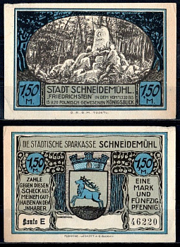 Шнейдемюль (Позен) 1,5 марки 1922 Mehl Grabowski 1191.1b-5/5 бумага UNC (пресс) 7553-23-3-1