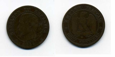 ФРАНЦИЯ 2 САНТИМА 1856 W KM 776.7 бронза 37-231