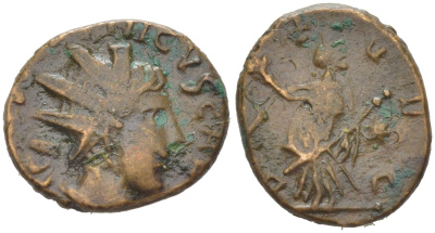 Римская Империя, императоры в Галлии антониниан 273 - 274 Тетрик II, C PIV ESV TETRICVS CAES, бюст цезаря / PAX AVG, Пация, персонификация мира, локальная чеканка в Галлии RIC 247 биллон 1073-24-56