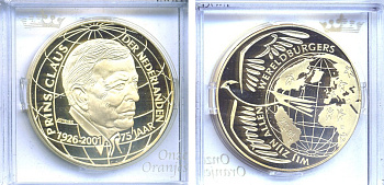 НИДЕРЛАНДЫ МЕДАЛЬ ND 75 ЛЕТ ПРИНЦУ НИДЕРЛАНДОВ КЛАУСУ - МУЖУ КОРОЛЕВЫ БЕАТРИКС (1926-2002) бронза, позолота PROOF 5-3-1-81