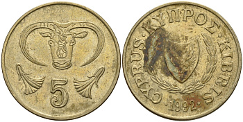 Кипр 5 центов 1992 KM 55.3 никель латунь 4141-955