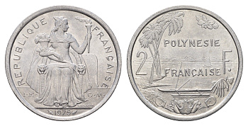 Французская Полинезия 2 франка 1975 KM 10 алюминий UNC 179-914
