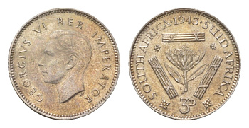 ЮАР 3 пенса 1945 Георг VI (1936-1952) KM 26 серебро 4623-463