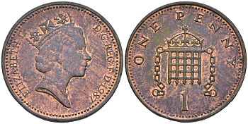 Великобритания 1 пенни 1987 Елизавета II (1952-2022) KM 935, Spink 4381 (B3) бронза 4115-718
