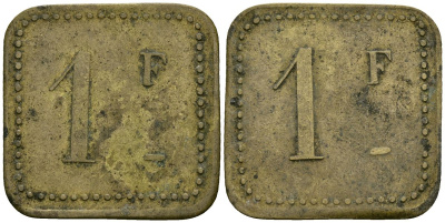 Франция 1 франк XIX-XX век ресторанный жетон латунь 4166-754