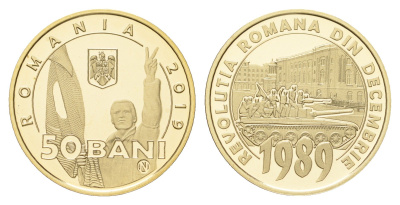 Румыния 50 бань (бани) 2019 30 лет Румынской революции декабря 1989 года KM 445 никель латунь PROOF 11-264-51