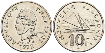 Французская Новая Каледония 10 франков 1972 лодка KM 11 никель  UNC  4610-523