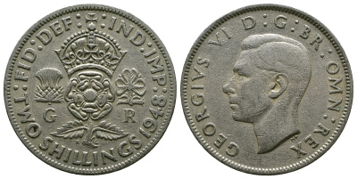 Великобритания 2 шиллинга (флорин) 1948 Георг VI (1936-1952) KM 865, Spink 4102 медно-никель 4381-1116