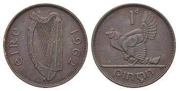 Ирландия 1 пенни 1962 курица с цыплятами KM 11 бронза 4672-822